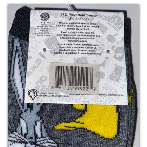 Bugs Daffy Marvin Sylvester Crew Socks 2Pair Men 6-12  Black Looney Tunes WB NEW - Picture 4 of 12